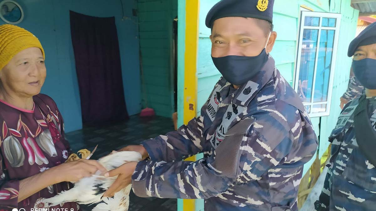 ketahanan pangan Lanal Tarempa Anambas Panen ayam ternak, Lanal Tarempa bagikan langsung ke rumah warga. (foto: istimewa)