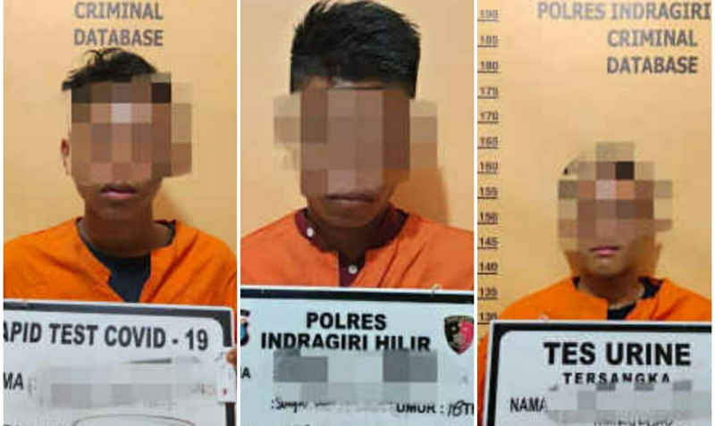 Tiga kawanan maling rumahan di Tembilahan diringkus. Ketiga tersangka setelah diamankan polisi. (Foto: Istimewa)