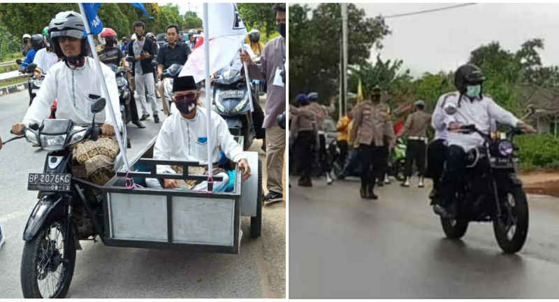Pasangan "Bersinar" naik becak motor - Pasangan ARAH naik motor antik. Becak motor versus motor antik, siapa menang?