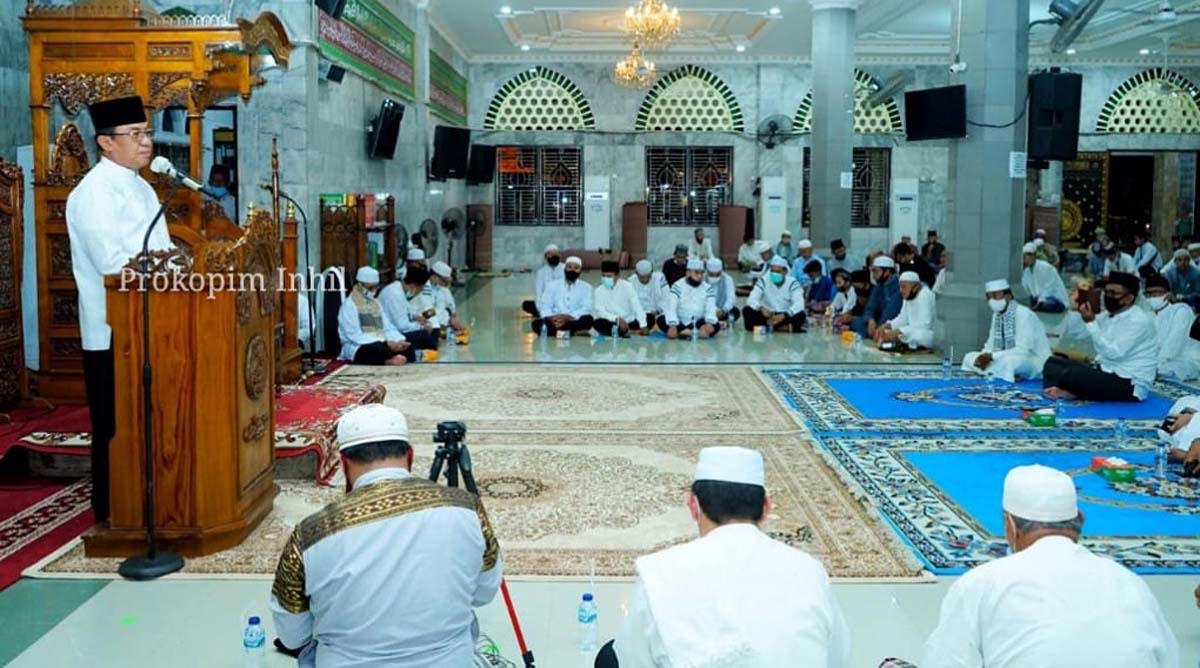 Maulid Nabi Pemkab Inhil lantik IPHI-1 Bupati Inhil HM Wardan menghadiri peringatan Maulid Nabi Muhammad SAW, Rabu (28/10/2020). (foto: Humas Prokopim Pemkab Inhil)