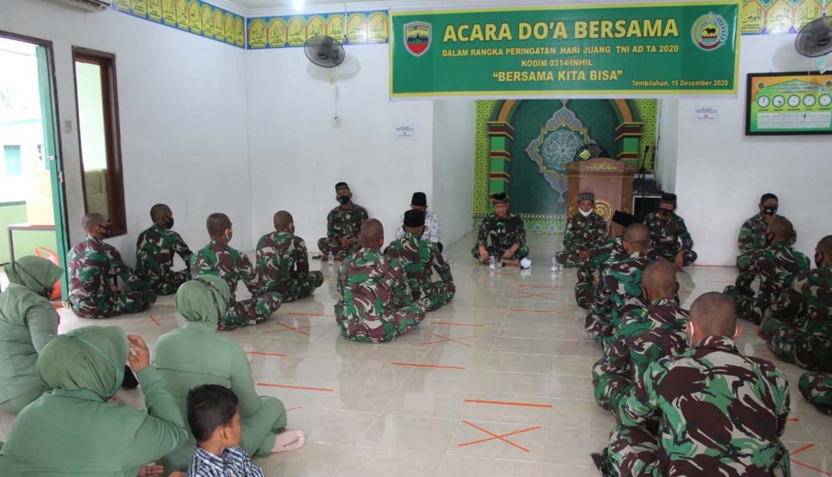 Doa bersama Kodim Inhil Keluarga besar Kodim 0314/Inhil doa bersama dalam rangka memperingati Hari Juang TNI-AD, Selasa (15/12/2020).