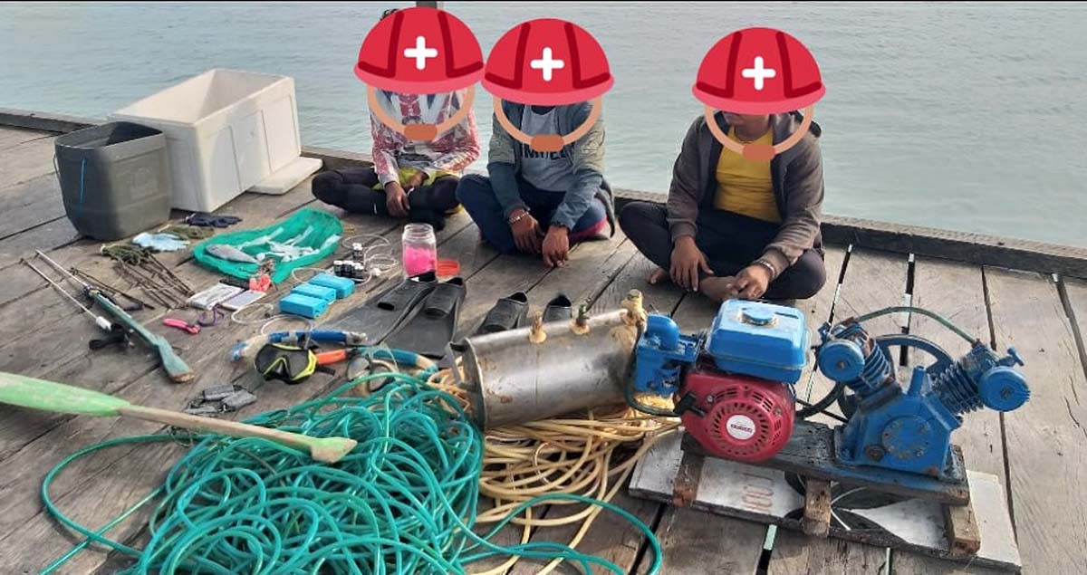Tiga pelaku penangkapan ikan dengan cara merusak diamankan petugas PSDKP di Morowali, Sulawesi Tengah. (foto: Dok. PSDKP)