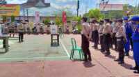 personel polres inhil latihan pengamanan pilkada Personel Polres Inhil yang di-BKO-kan ke Indragiri Hulu latihan pengamanan TPS Pilkada 2020 di Mapolres Inhil, Selasa (1/12/2020). (foto: abd)