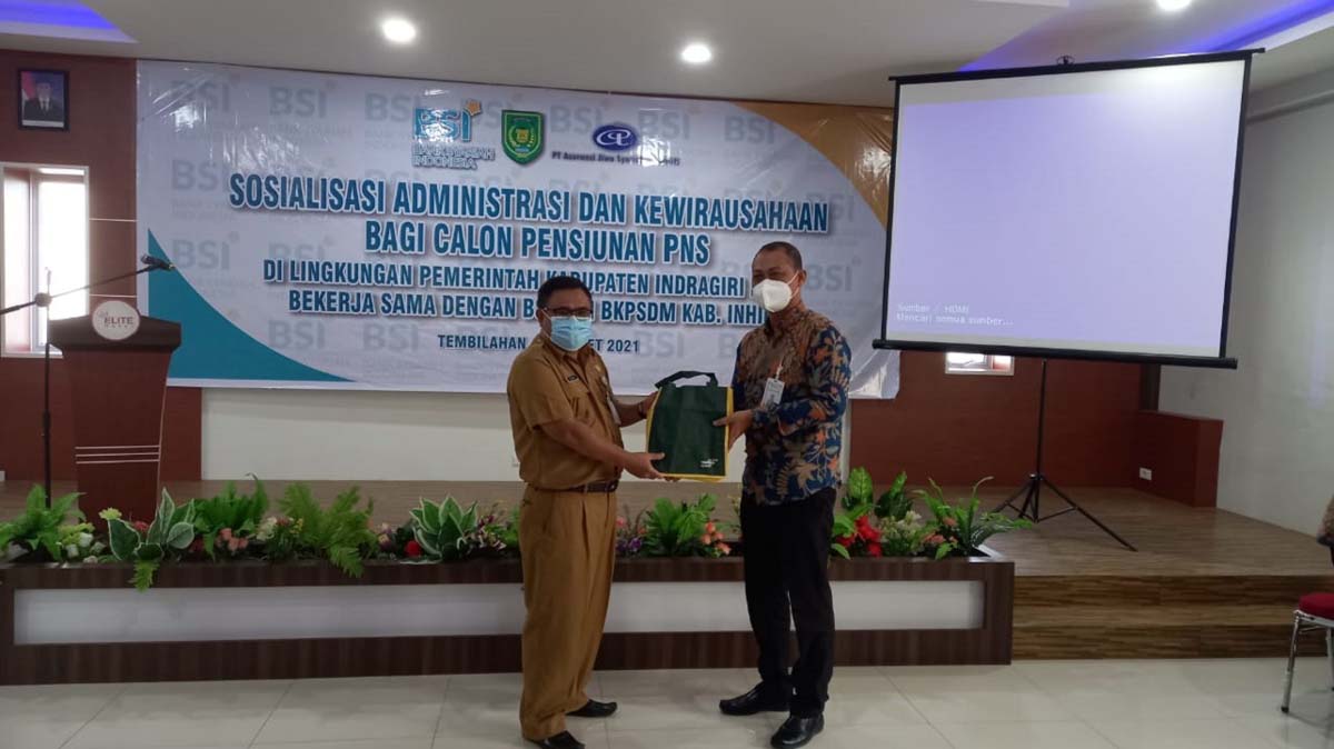 Acara sosialisasi kewiraushaan dan administrasi yang digelar Bank Syariah Indonesia kepada calon pensiunan PNS di lingkungan Pemkab Inhil, Selasa (23/3/2021).
