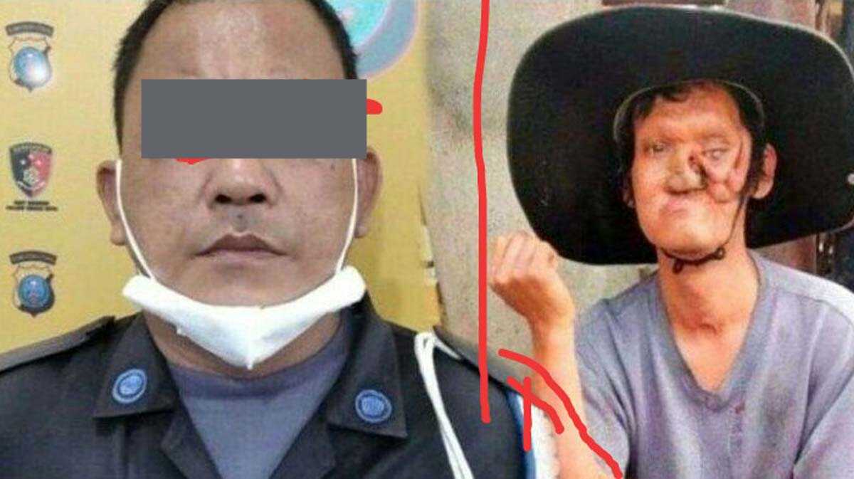 sekuriti aniaya pengemis Sekuriti (kiri) terduga penganiaya pengemis diamankan Polsek Medan Kota.