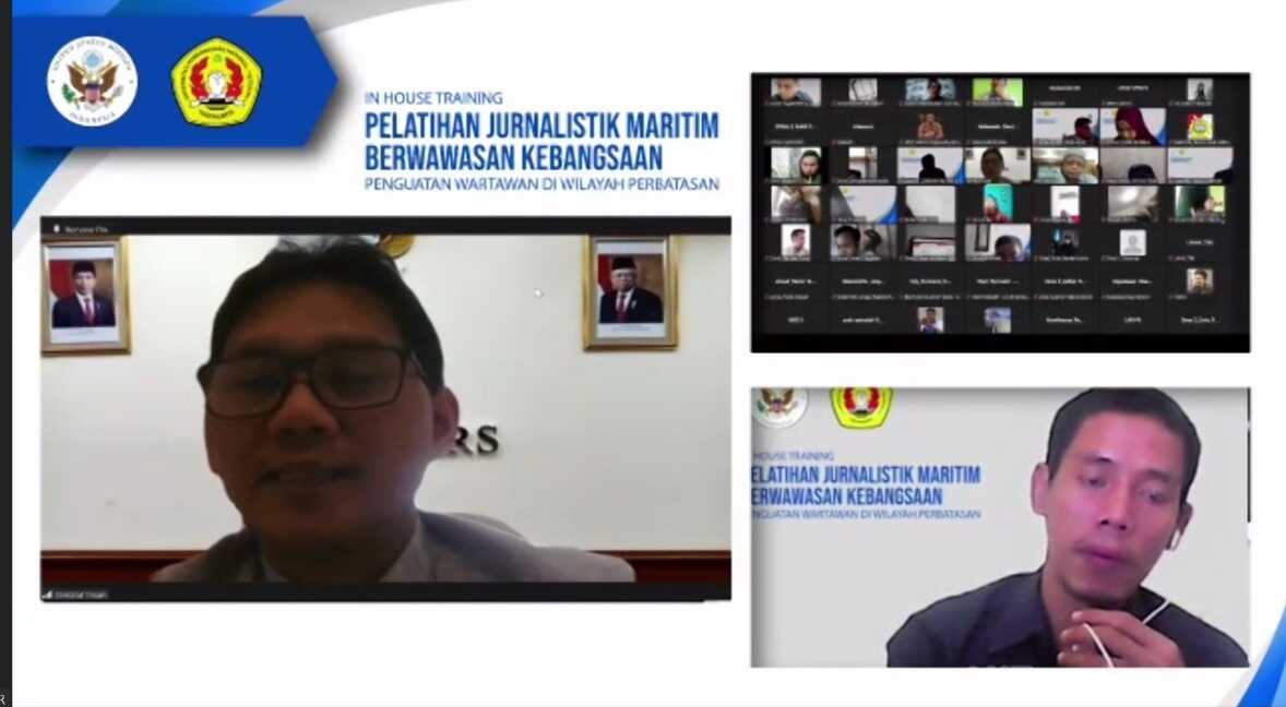 dewan pers pelatihan jurnalistik kemaritiman karimun-lingga Anggota Dewan Pers Jamalul Insan menyampaikan materi dengan tema "Peran Strategis Wartawan Dalam Menjaga Wilayah Perbatasan", dalam "In House Training Jurnalistik Maritim Berwawasan Kebangsaan' Zona 2 Karimun-Lingga yang digelar secara virtual oleh Lembaga Penguji Kompetensi Wartawan (LPKW) UPN Veteran Yogyakarta bekerja sama dengan Kedubes AS, Rabu (22/9/2021).