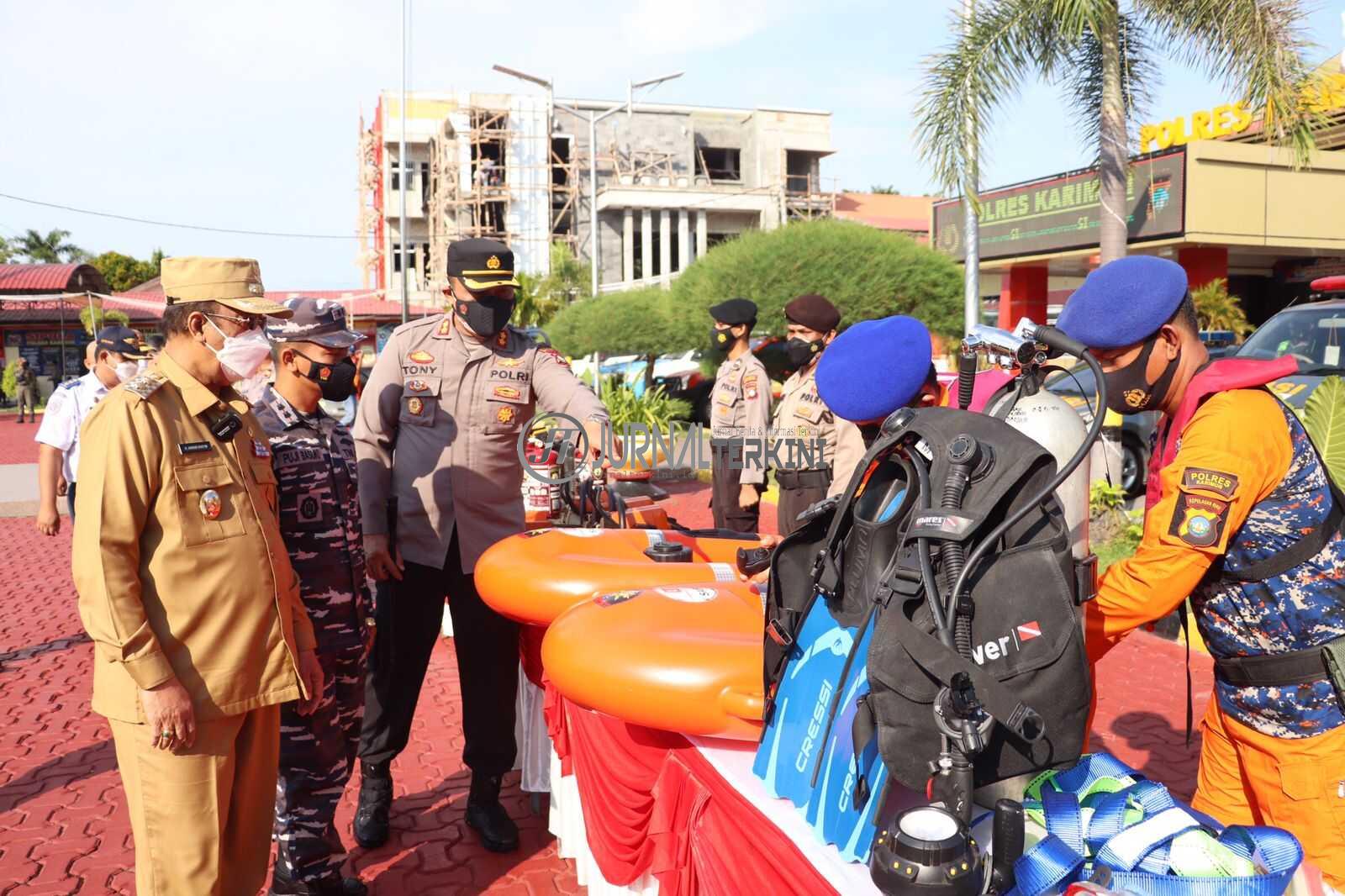 Apel kesiapan penanggulangan bencana alam yang digelar di Mapolres Karimun, Rabu (27/10/2021).