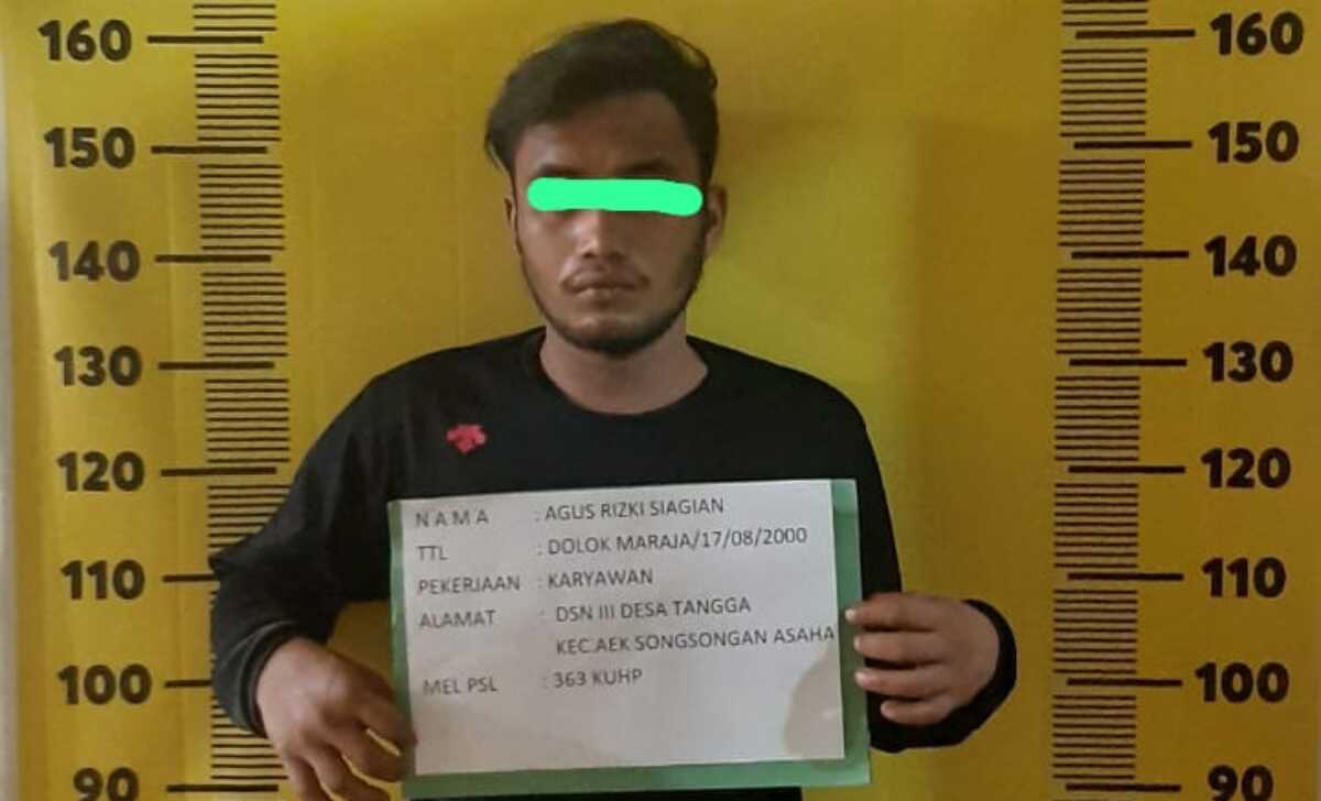 pencuri kabel di Asahan 1 ARS, tersangka pencuri kabel PT Wasa Mitra Engineering setelah diamankan polisi, Jumat (17/2/2023). (Foto: istimewa)