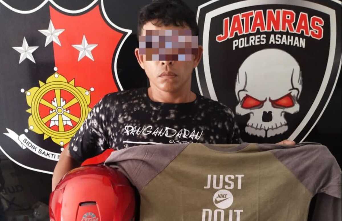 Tersangka pencuri di toko aksesoris HP yang terekam CCTV, AR alias Da setelah diamankan polisi. (JurnalTerkini.id/rizki)