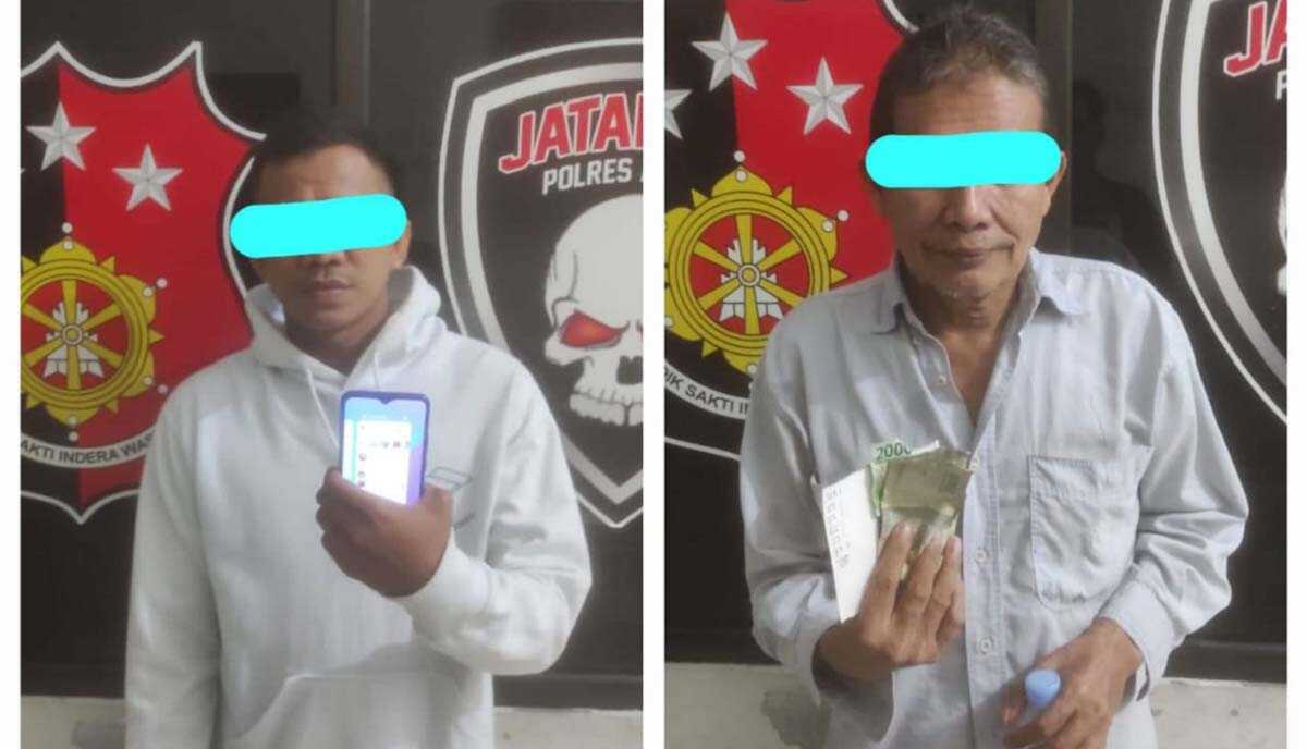 AWH dan AP, dua tersangka judi togel setelah diamankan di Mapolres Asahan, Selasa (28/3/2023). (foto: istimewa)