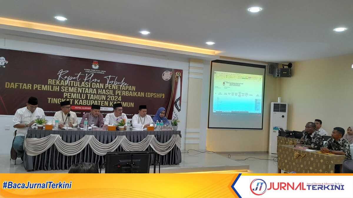 Rapat pleno terbuka KPU Karimun dengan agenda menetapkan Daftar Pemilih Sementara Hasil Perbaikan (DPSHP) di Hotel Alishan, Tanjung Balai Karimun, Kamis (11/5/2023) malam. (JurnalTerkini.id/Rusdi)