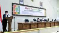 lkpj Bupati inhil Bupati Inhil HM Wardan memberikan tanggapan terhadap rekomendasi DPRD inhil terkait Laporan Keuangan dan Pertanggungjawaban APBD tahun anggaran 2022 dalam rapat paripurna, Rabu (26/4/2023). (Dok. Diskominfo Inhil)
