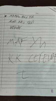 Sebagian lembaran kertas berisikan pesan sebelum HS ditemukan meninggal tergantung di pohon damuli.