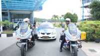 Polres Karimun mengerahkan kendaraan taktis dalam simulasi pengamanan, Rabu (23/8/2023) pagi jelang kunjungan Presiden dalam rangka GTRA Summit 2023. (Dok. Humas Polres Karimun)