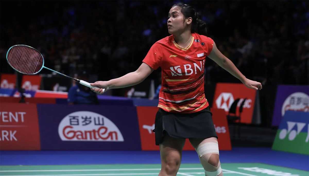 gregoria mariska tunjung Gregoria Mariska Tunjung ketika menghadapi Han Yue di partai 16 besar kejuaraan dunia bulutangkis BWF di Kopenhagen, Denmark, Kamis (24/8/2023). (Foto: pbsi)