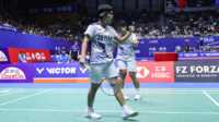 apriyani rahayu-siti fadia silva ramadhanti Apri/Fadia merayakan kemenangan atas wakil Korea Selatan, Jeong Na Eun/Kim Hye Jeong di babak 16 besar China Open di Olimpic Sports Center Gymnasium, Chanzhou, Tiongkok, Kamis (7/9/2023). (pbsi.id)