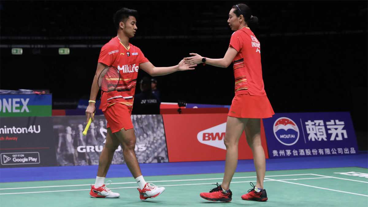 Dejan Ferdinansyah/Gloria Emanuelle Widjaja ketika bertanding pada babak pertama China Open 2023, Selasa (5/9/2023). (pbsi.id)
