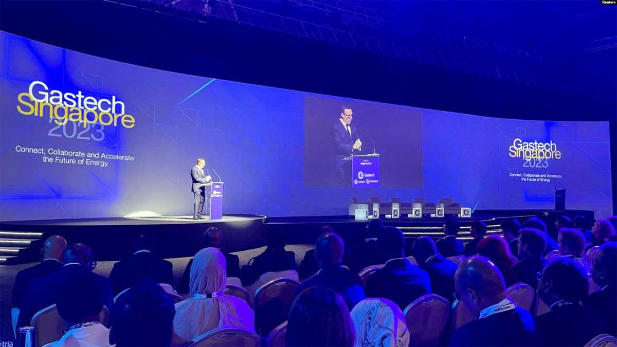 Konferensi dan pameran Gastech 2023, di Singapura, 5 September 2023. (REUTERS/Florence Tan)