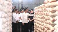 presiden buka opsi impor beras Presiden Jokowi meninjau stok cadangan beras nasional di Gudang Perum Bulog, di Kabupaten Bogor, Jawa Barat, Senin (11/9/2023) (Biro Setpres)