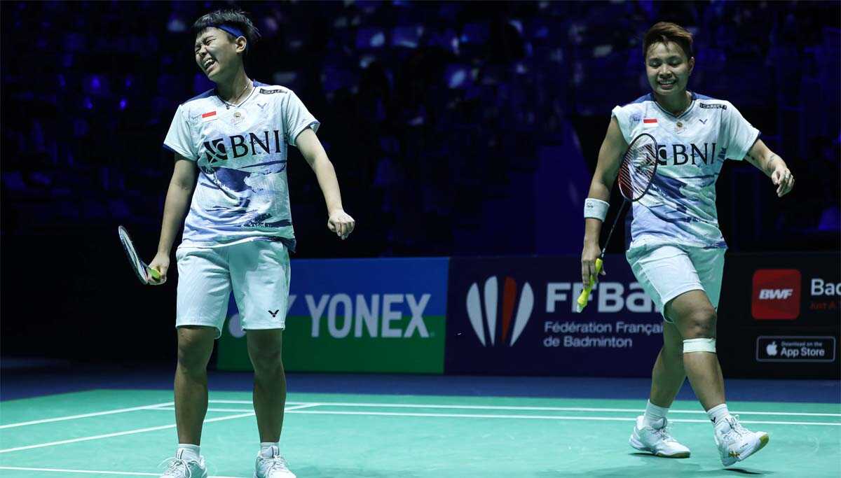 apri-fadia di semifinal french open 2023 Ganda putri Apri/Fadia ketika menghadapi ganda Tiongkok, Liu Sheng Su/Tan Ning di semifinal French Open 2023 di Glaz Arena, Rennes, Prancis, Sabtu (28/10/2023). (pbsi.id)