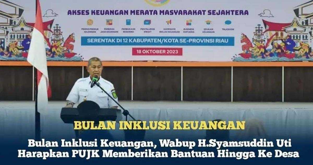 Wakil Bupati Inhil H Syamsuddin Uti mengikuti Bulan Inklusi Keuangan secara virtual yang serentak dilaksanakan di Provinsi Riau, Selasa (18/10/2023) langsung dari Gedung Engku Kelana Tembilahan. (Prokopim Setda Inhil)