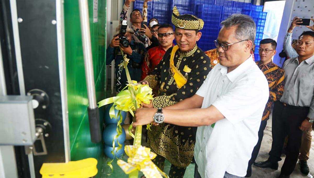 Gubernur Kepulauan Riau Ansar Ahmad bersama Direktur Ketersediaan Pangan Bapanas RI Budi Waryanto menggunting pita tanda diresmikannya tempat penyimpanan atau cold storage cabai di Pelabuhan Roro Dompak, Kecamatan Bukit Bestari, Kota Tanjungpinang, Sabtu (28/10/2023). (Dok Diskominfo Kepri)