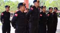 Pengamanan pemilu natuna BKO 15 personil Brimob Polda Kepri saat tiba di Mapolres Natuna, Selasa 28 November 2023. (foto : humres)