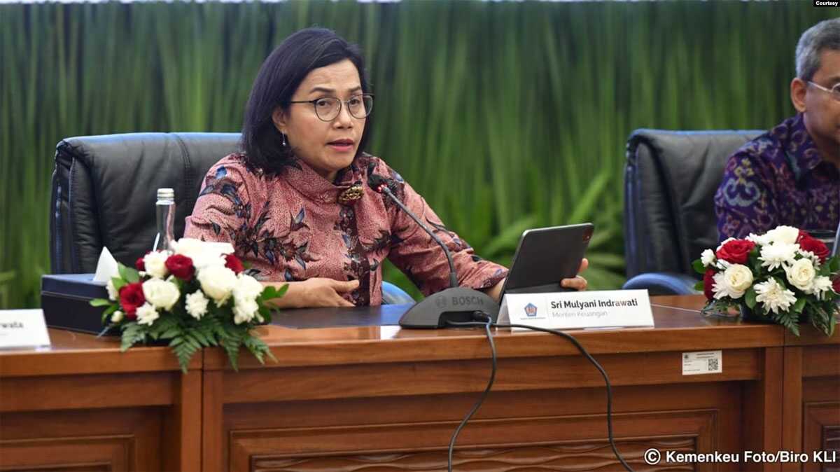 Menteri keuangan RI Sri Mulyani dalam konferensi APBN Kita edisi April 2024, Jumat (26/04) di kantor Kementerian Keuangan, Jakarta. (Kemenkeu Foto/ biro KLI)