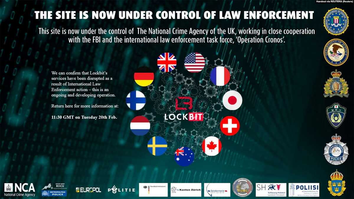 tangkapan layar dark web Tangkapan layar situs dark web LockBit yang ditutup oleh badan intelijen global, 19 Februari 2024. (Foto: pihak ketiga via Reuters)