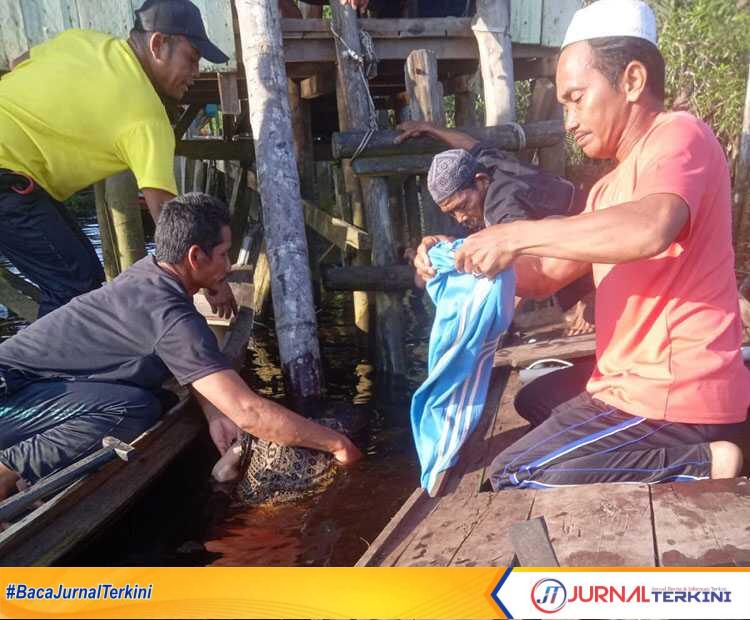 warga pelangiran meninggal jatuh ke sungai Warga pada Jumat (17/5/2024) mengevakuasi jenazah Idrus (32) yang meninggal dunia setelah terjatuh di pelabuhan, Sungai Kateman Parit Pinang Baru, Dusun Medan, Desa Hidayah, Kamis (16/5/2024) sore lalu. (jurnalterkini.id/abdullah)