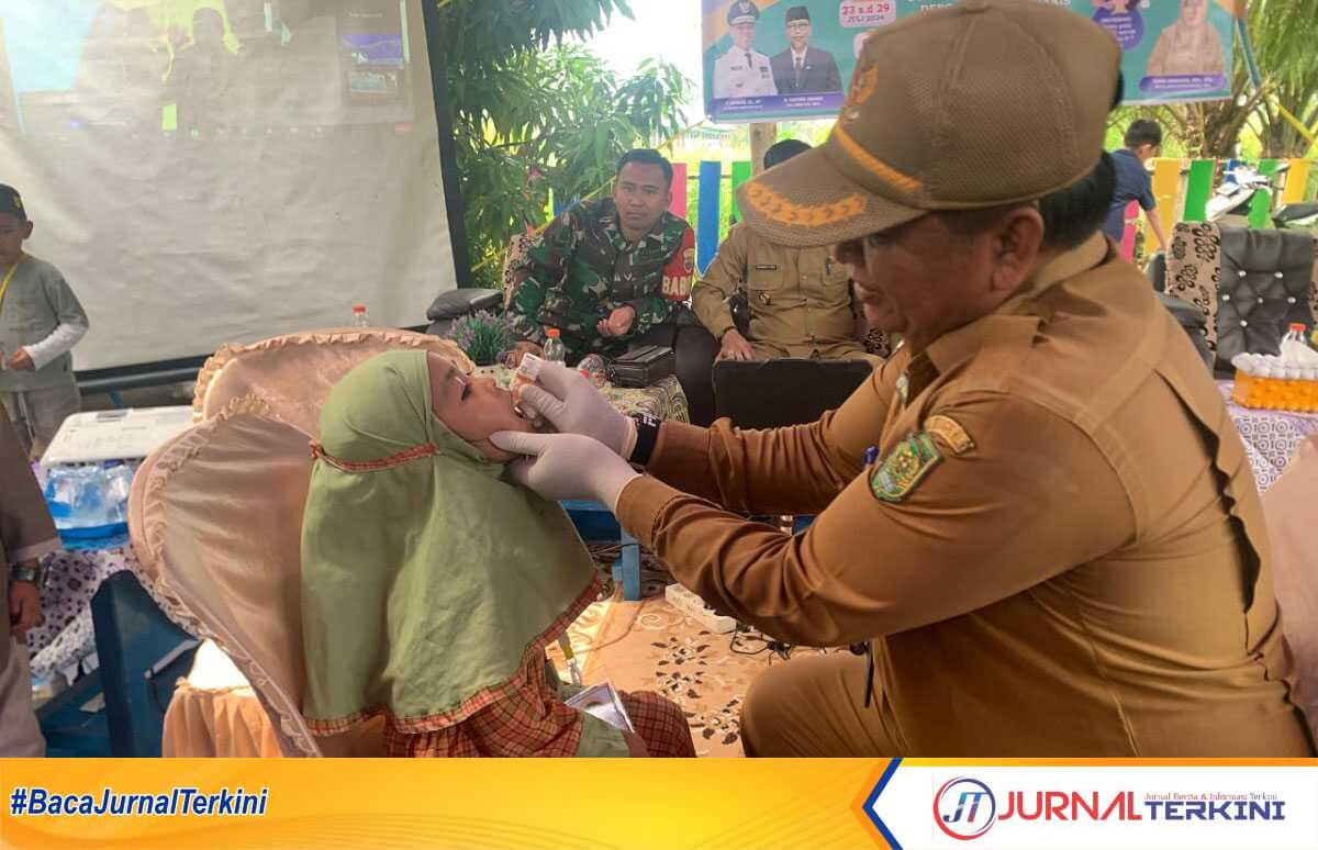 UPT Puskemas Sungai Salak, Kecamatan Tempuling Kabupaten Indragiri Hilir menggelar pencanangan PIN Polio Serentak tahap II, bertepatan di RA Khalifah, Selasa (23/07/24). (jurnalterkini.id/abdullah)
