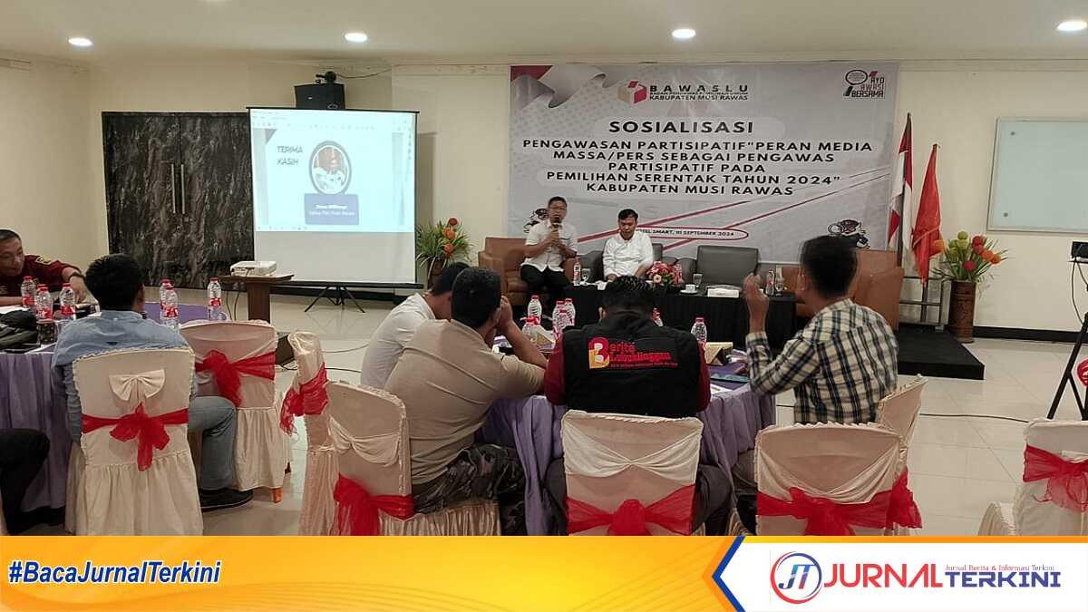 Badan Pengawas Pemilihan Umum (Bawaslu) Kabupaten Musi Rawas mengadakan sosialisasi pengawasan partisipatif Pilkada 2024 kepada insan pers di Hotel Smart Kota Lubuklinggau, Selasa (10/9/2024). (JurnalTerkini.id/alam budi kesuma)