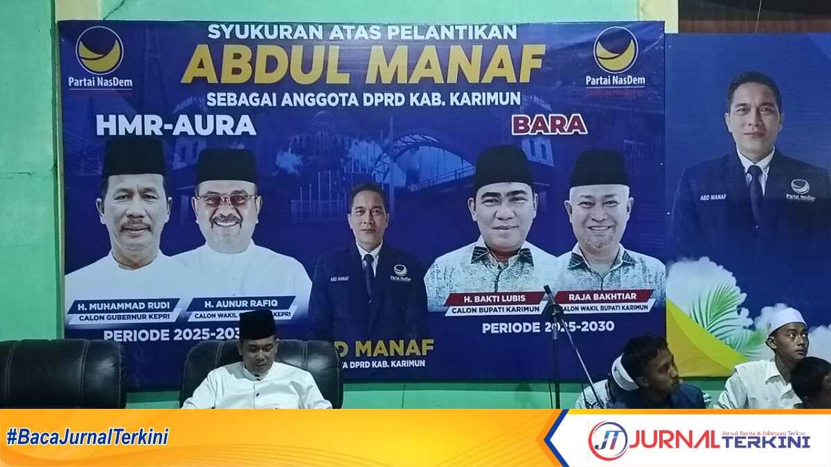 Politikus Partai NasDem Abdul Manaf menggelar syukuran atas pelantikannya sebagai anggota DPRD Karimun periode 2024 2029 di kediamannya, Kelurahan Teluk Uma Kecamatan Tebing, Jumat (20/09/04). (JurnalTerkini.id/edy kencana)