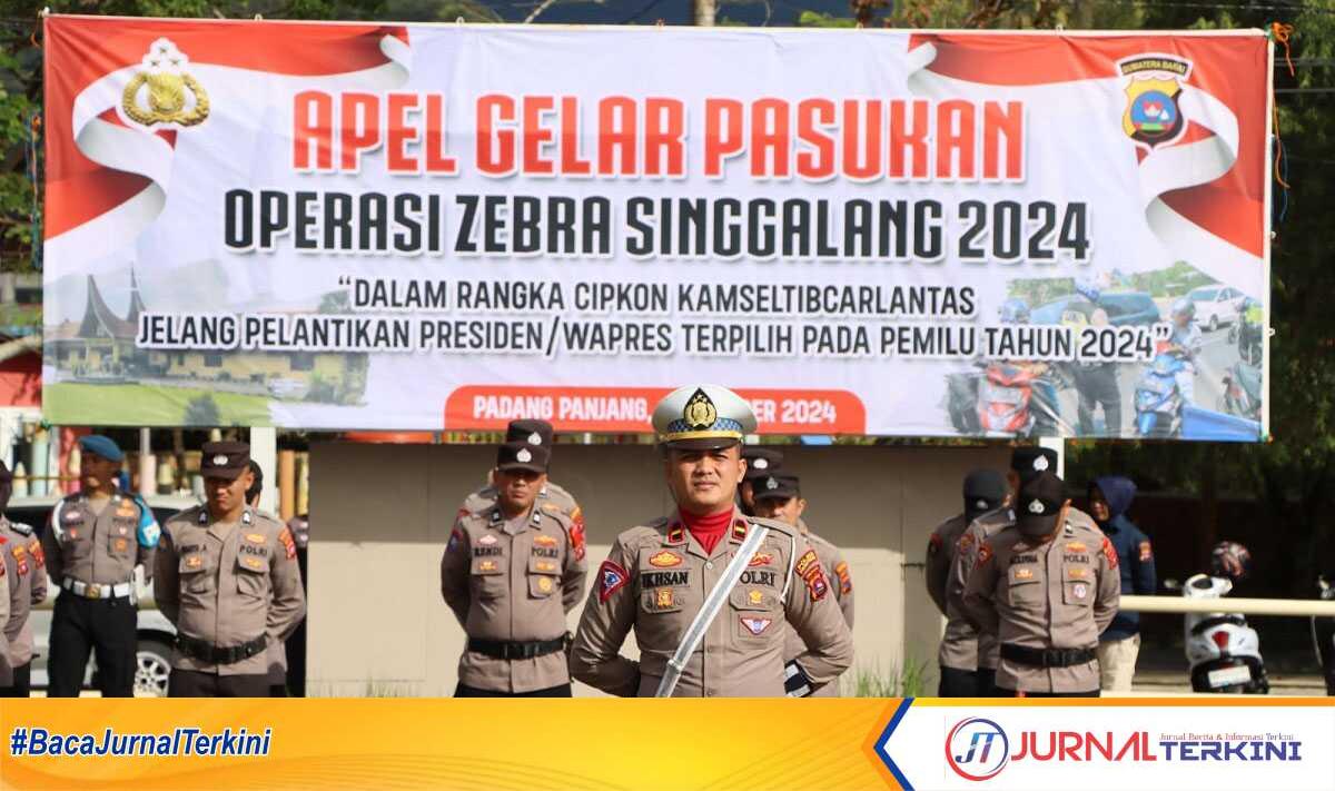 Operasi zebra polres padang panjang Apel gelar pasukan Operasi Zebra Singgalang 2024, di halaman Mako Polres Padang Panjang, Senin (14/10), (Foto : Humas Polres Kota Padang Panjang).