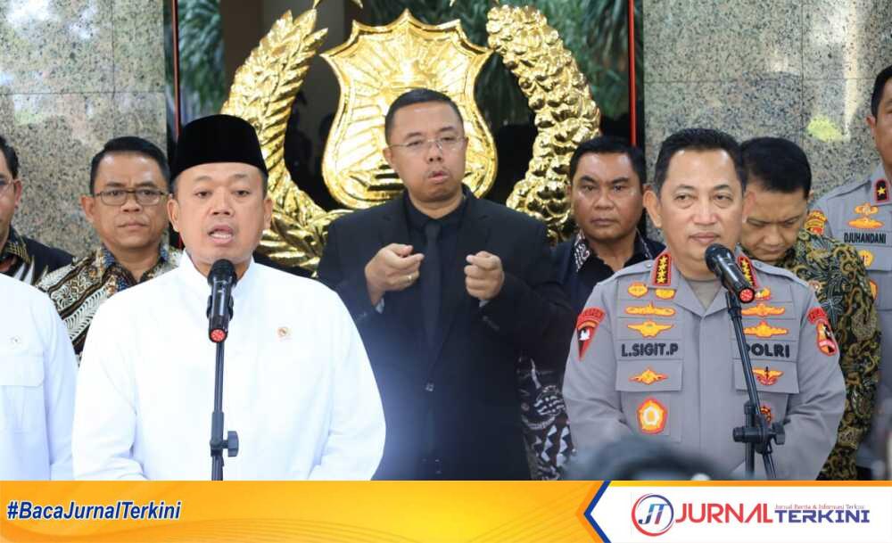Menteri ATR/BPN Nusron Wahid menemui Kapolri di Mabes Polri untuk kerja sama berantas mafia tanah, Jumat (8/11/2024). (Foto: Humas Polri)