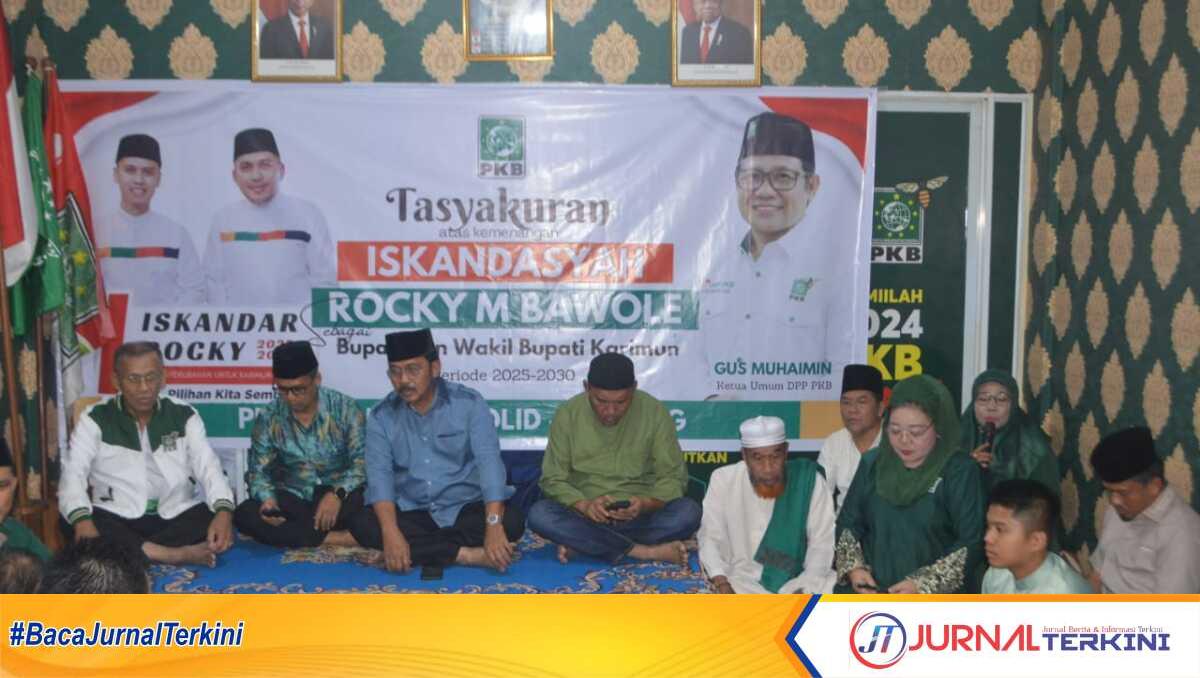 pkb Karimun tasyakkuran kemenangan Isrock Dewan Pimpinan Cabang (DPC) Partai Kebangkitan Bangsa (PKB) Kabupaten Karimun menggelar tasyakuran atas kemenangan pasangan Iskandarsyah-Rocky Marciano Bawole di Pilkada Karimun, bertempat di Kantor DPC PKB Jl. Haji Arab Kecamatan Karimun, Jum'at (29/11/2024) malam. (JurnalTerkini.id/edy kencana)