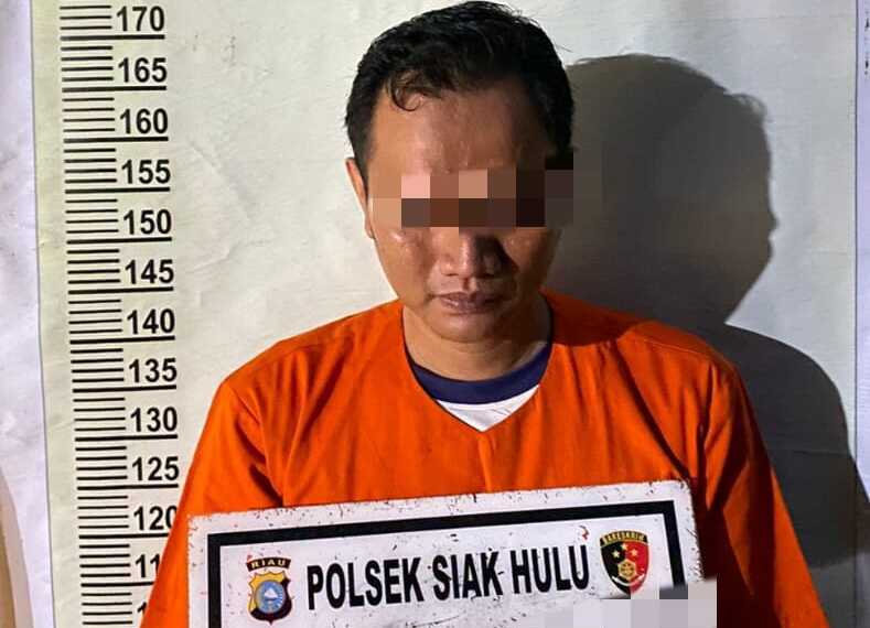 tersangka penggelapan di Kampar Tersangka IR (43) warga Sail, Kecamatan Tenayan Raya, Kota Pekanbaru ditangkap Unit Reskrim Polsek Siak Hulu dalam kasus penggelapan dalam jabatan dan pencurian, Rabu (13/11/2024). (Polsek Siak Hulu)