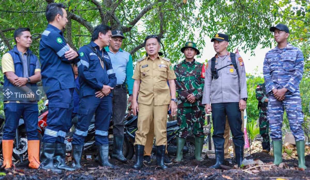 Plt Bupati Kepulauan Meranti Asmar menghadiri penanaman ribuan mangrove oleh PT Timah di Pantai Sesai Party Beach, Desa Tanjung Gemuk, Kecamatan Rangsang, Kabupaten Kepulauan Meranti, Provinsi Riau pada Selasa (14/1/2025). (Timah)