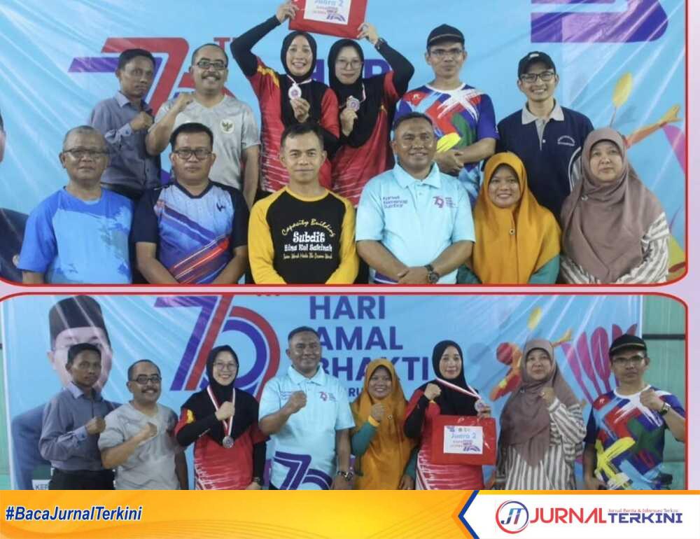 Tim bulutangkis putri dari Kantor Kementerian Agama (Kemenag) Kota Padang Panjang, El Adra dan Syifa Kartiwa kembali menjadi Top 2 Sumbar serta berhasil mempertahankan gelar juara di HAB Kemenag ke-79 tingkat Provinsi Sumatera Barat. (JurnalTerkini.id/amryan)