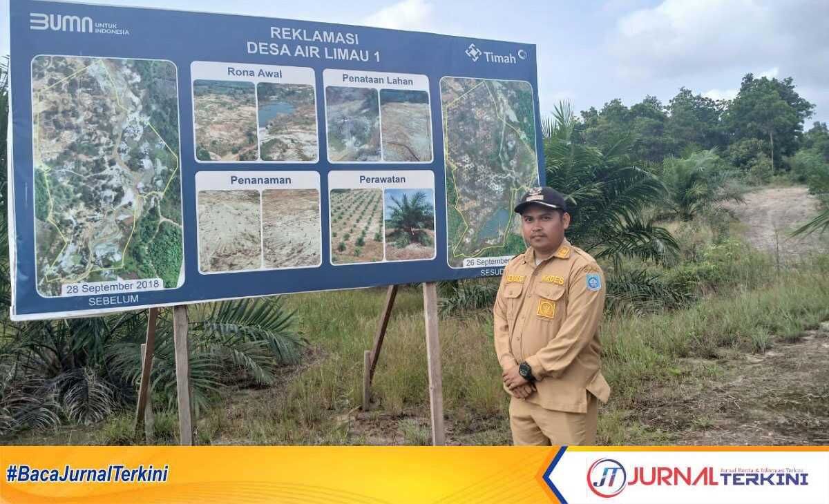 PT Timah berkolaborasi dengan Pemerintah Desa Air Limau menyulap lahan bekas tambang menjadi lahan produktif untuk perkebunan sawit yang diharapkan menjadi sumber APBDes Air Limau. (timah)