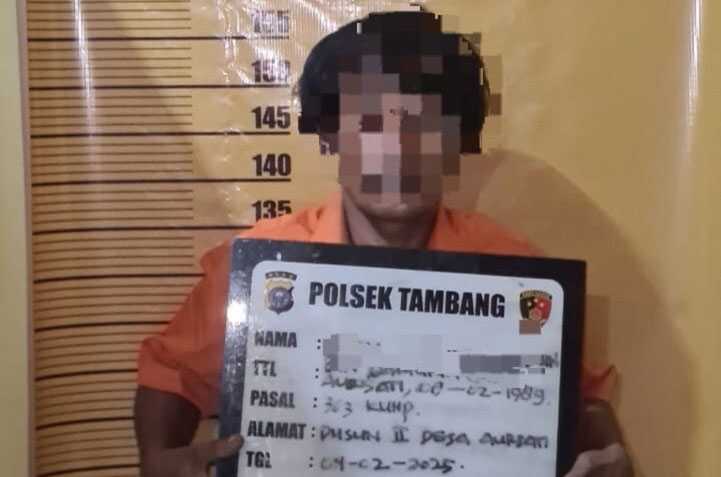 AG (36 th), tersangka kasus curat tabung gas elpiji dan ponsel ditangkap unit Reskrim Polsek Tambang, Selasa (04/02/2025) sekira pukul 20.30 WIB. (foto: Polsek Tambang)