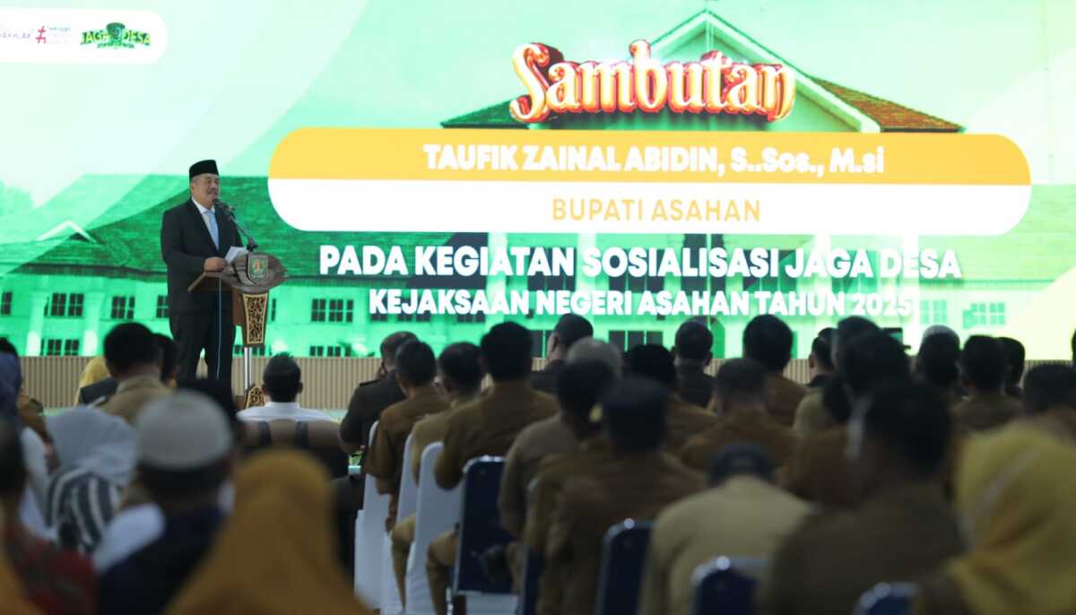 sosialisasi jaga desa kejari Asahan (1) Bupati Asahan Taufik Zainal Abidin Siregar, mengikuti sosilasasi Jaksa Garda (Jaga) Desa di Aula Melati Kantor Bupati Asahan, Senin (10/03/2025). (Diskominfo Asahan)
