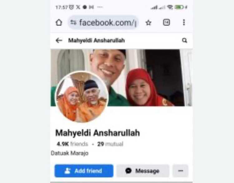 waspada penipuan atas nama gubernur sumbar Akun penipuan mengatasnamakan Gubernur Sumbar. (Duk, Adpim Sumbar).