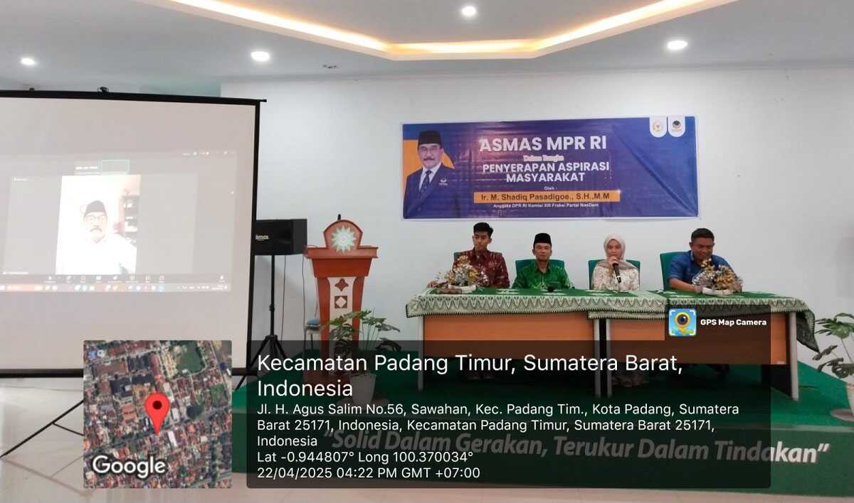 asmas mpr anggota MPR RI, Ir. M. Shadiq Pasadigoe, SH., MM, melaksanakan ASMAS (Penyerapan Aspirasi Masyarakat) di Aula Gedung Dakwah Pimpinan Wilayah Muhammadiyah (PWM) Sumatera Barat. (dokumentasi pribadi)