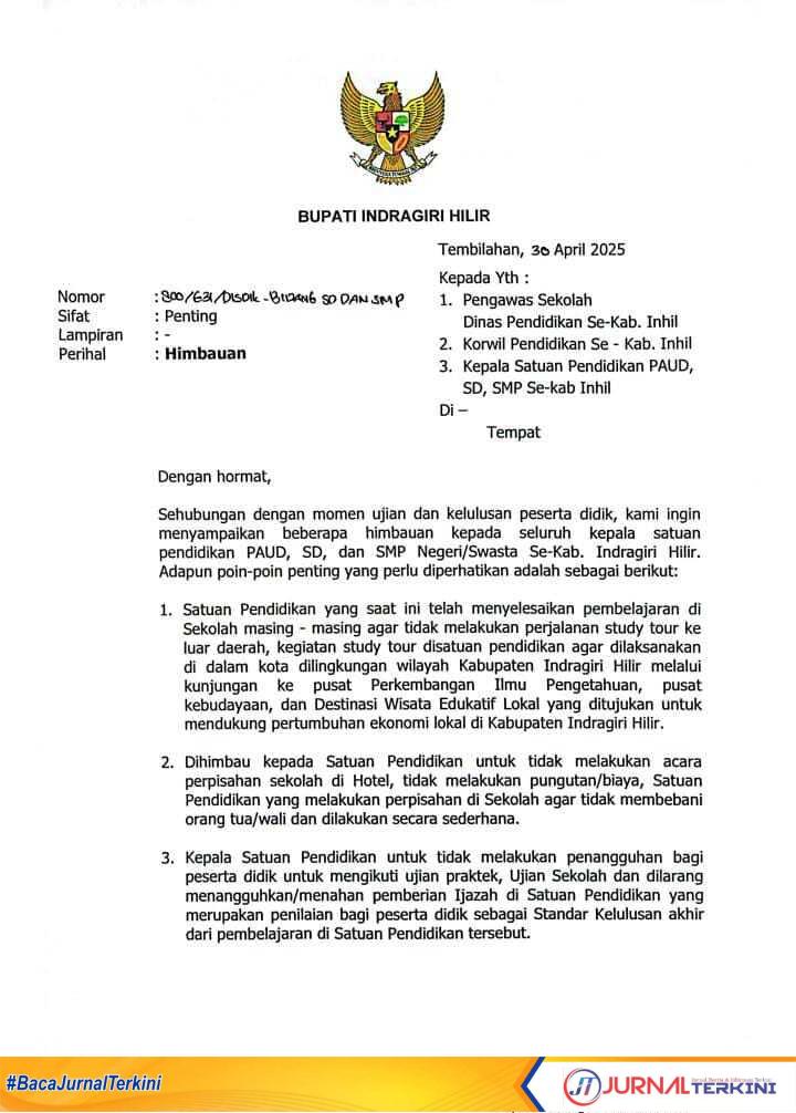 Ket foto: Screenshot surat himbauan Bupati Inhil