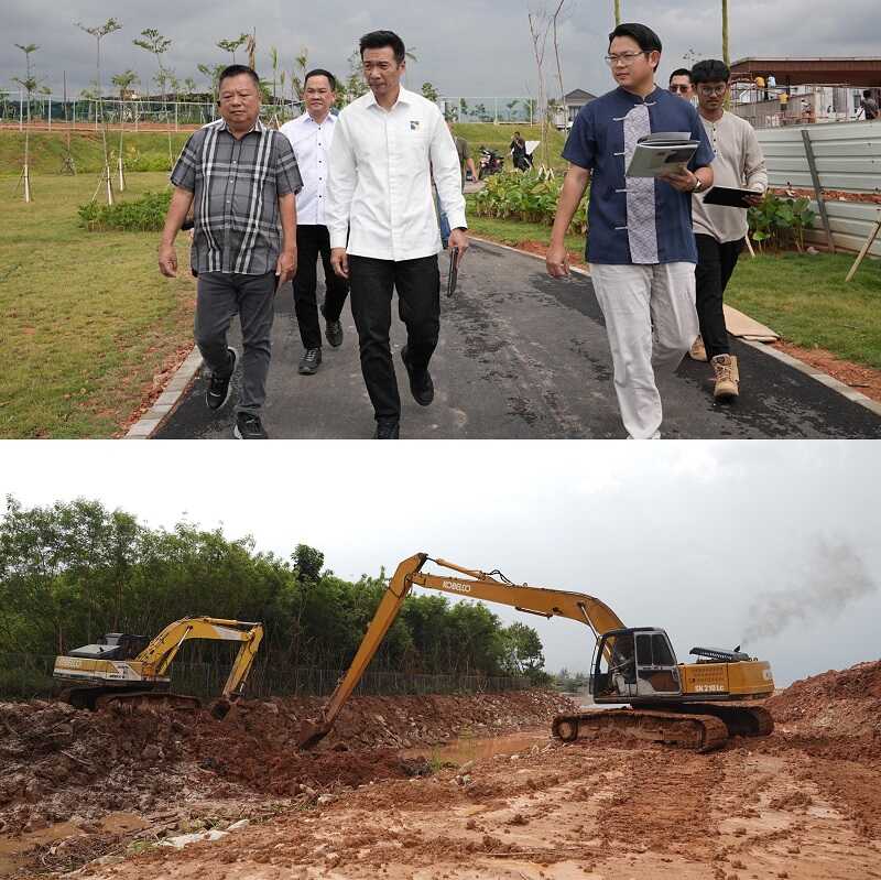 Anggota/Deputi Bidang Infrastruktur Badan Pengusahaan (BP) Batam, Mouris Limanto meninjau progres pekerjaan pelebaran drainase hilir di kawasan Bengkong tepatnya di belakang perumahan Garden Avenue pada Senin (5/5/2025). (foto: humasbpbatam)
