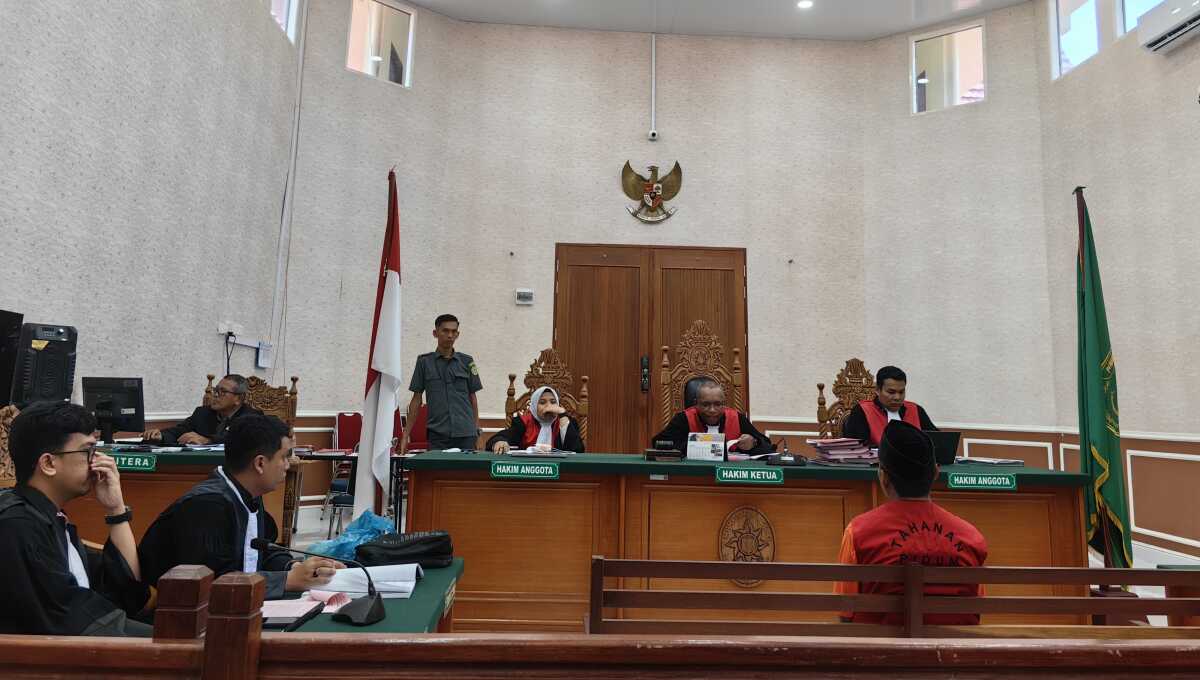 sidang kasus narkoba Sidang kasus penyelundupan 10,05 kg sabu dan senjata dengan terdakwa Nurdan alias Jordan di Pengadilan Negeri Tanjung Balai Karimun, Selasa (7/5/2025). (dokumentasi pribadi)