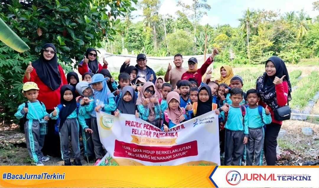 siswa/i Taman Kanak-kanak (TK) Al Ihsan Karimun, melaksanakan kunjungan Edukasi ke Gapoktan (Gabungan Kelompok Tani) di Harjosari Kecamatan Tebing, Rabu (30/4/2025). (Dokumentasi pribadi)