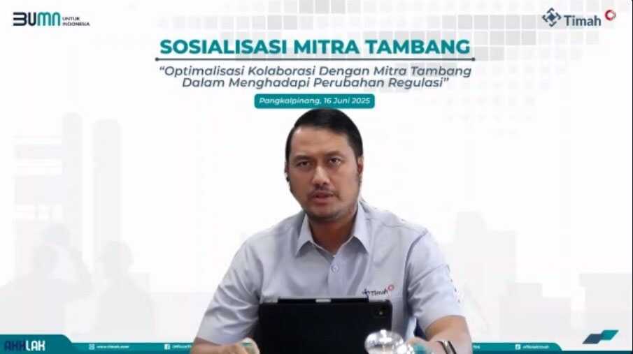 PT Timah menggelar Sosialisasi Mitra Tambang 'Optimalisasi Kolaborasi Dengan Mitra Tambang Dalam Menghadapi Perubahan Regulasi' yang dilaksanakan secara virtual, Senin (16/6/2025). (timah)