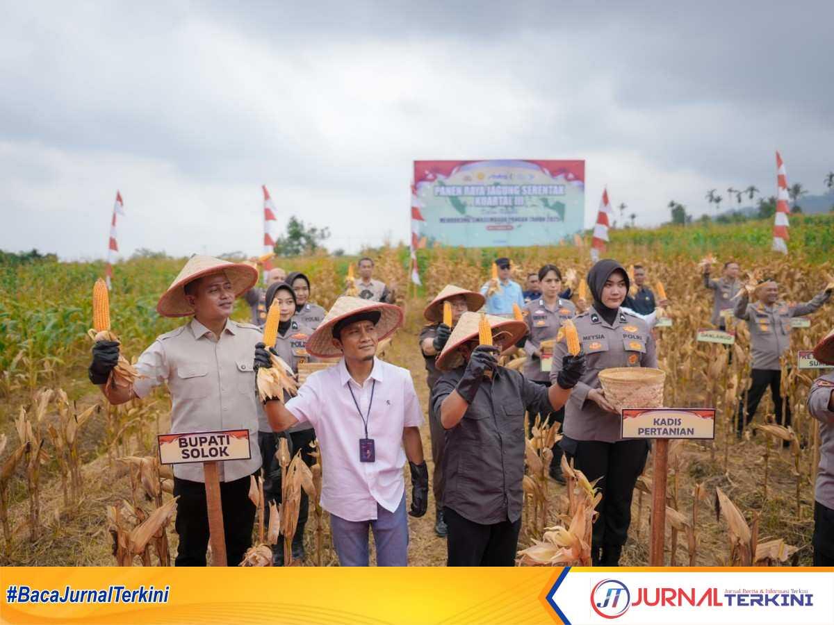 Bupati Solok, Jon F Pandu pada kegiatan Panen raya jagung serentak. (Foto DiskominfokabSolok).